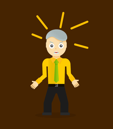 Angry young cartoon businessman or office worker. Flat designのイラスト素材
