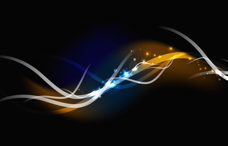 Glowing flowing waves and stars in dark spaceのイラスト素材
