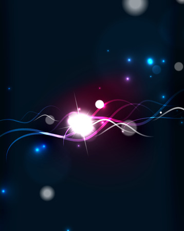 Glowing flowing waves and stars in dark spaceのイラスト素材