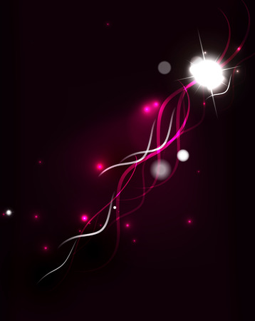 Glowing flowing waves and stars in dark space. Vector illustration. Abstract backgroundのイラスト素材