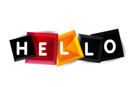 Hello word button banner or squares. Modern geometric icon design isolated on whiteのイラスト素材