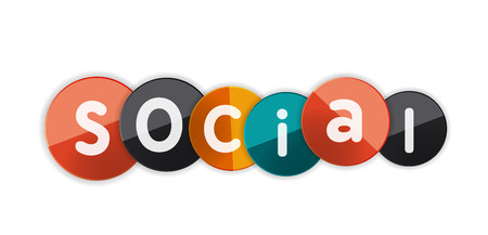 Word social concept on color geometric shapes. Banner, web button. Web illustration or message for online web site, presentation or applicationのイラスト素材