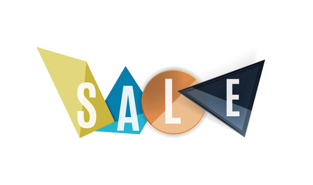 Sale word label banner, letters on geometric shapes. Web button or message for online web site, presentation or applicationのイラスト素材