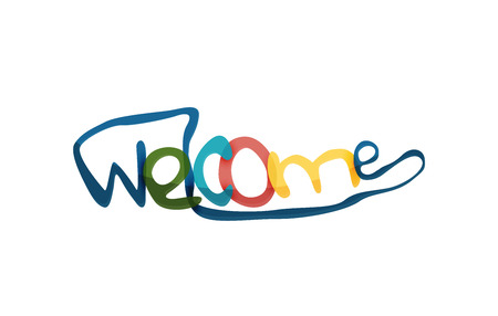 Welcome word, drawn lettering typographic design element. Hand lettering, handmade calligraphy isolatedのイラスト素材