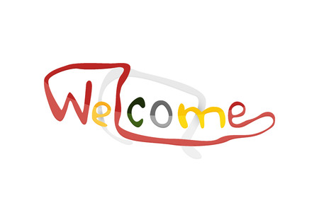 Welcome word, drawn lettering typographic design element. Hand lettering, handmade calligraphy isolatedのイラスト素材