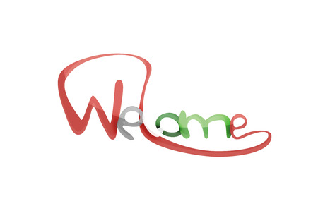 Welcome word, drawn lettering typographic design element. Hand lettering, handmade calligraphy isolatedのイラスト素材