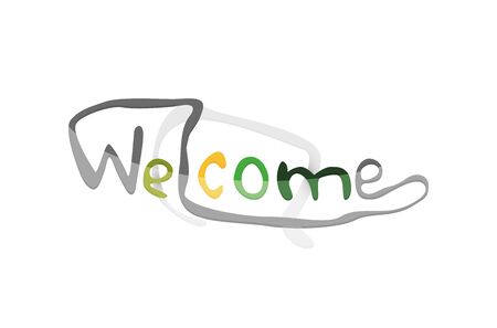 Welcome word, drawn lettering typographic design element. Hand lettering, handmade calligraphy isolatedのイラスト素材