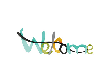 Welcome word, drawn lettering typographic design element. Hand lettering, handmade calligraphy isolatedのイラスト素材