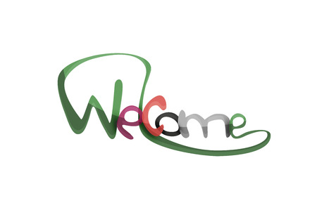 Welcome word, drawn lettering typographic design element. Hand lettering, handmade calligraphy isolatedのイラスト素材