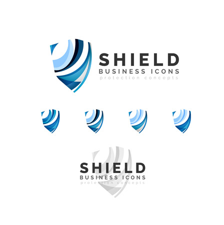 Set of protection shield logo concepts. Color flowing wave design icons on whiteのイラスト素材