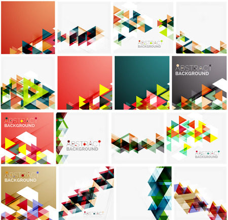 Set of triangle geometric abstract backgrounds. Universal business or technology templates, banners, identity layoutsのイラスト素材