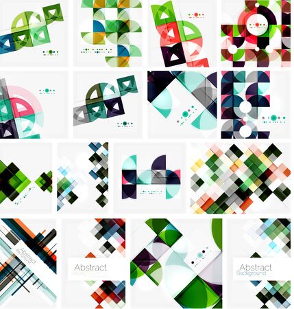 Set of triangle geometric abstract backgrounds. Universal business or technology templates, banners, identity layoutsのイラスト素材