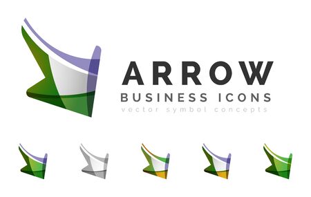 Set of arrow logo business icons. Created with overlapping colorful abstract waves and swirl shapesのイラスト素材