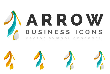 Set of arrow logo business icons. Created with overlapping colorful abstract waves and swirl shapesのイラスト素材