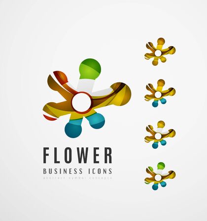 Set of abstract flower logo business icons. Created with overlapping colorful abstract waves and swirl shapesのイラスト素材