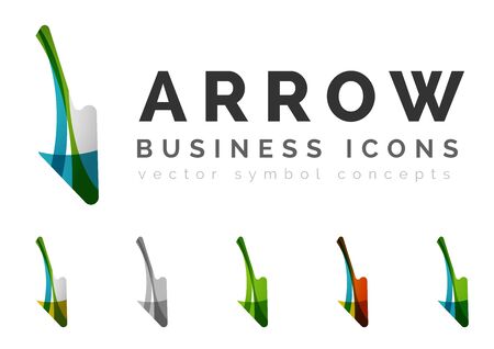 Set of arrow logo business icons. Created with overlapping colorful abstract waves and swirl shapesのイラスト素材