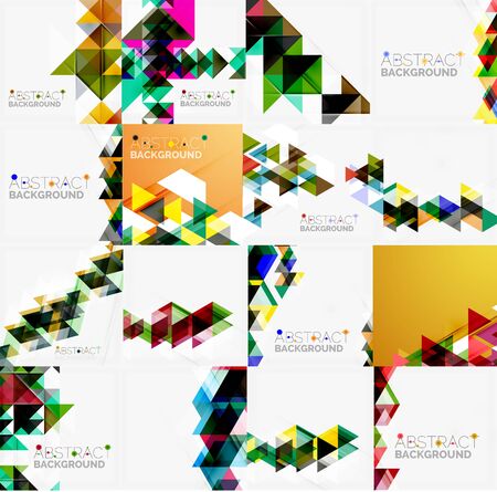 Set of triangle geometric abstract backgrounds. Universal business or technology templates, banners, identity layoutsのイラスト素材