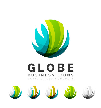 Set of globe sphere or circle  business icons. Created with overlapping colorful abstract waves and swirl shapesのイラスト素材
