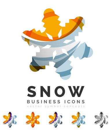 Set of abstract colorful snowflake logo icons, winter concepts, clean modern geometric design. Created with transparent abstract linesのイラスト素材