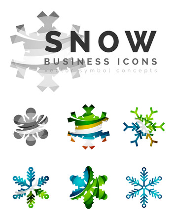 Set of abstract colorful snowflake logo icons, winter concepts, clean modern geometric design. Created with transparent abstract linesのイラスト素材
