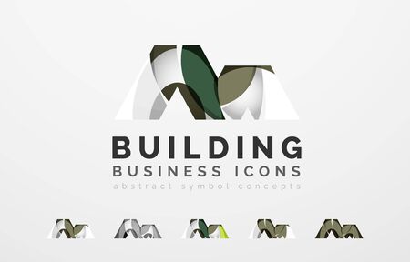 Set of real estate or building logo business icons. Created with overlapping colorful abstract waves and swirl shapesのイラスト素材