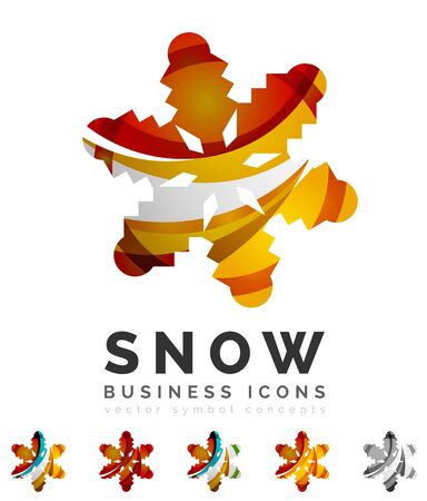 Set of abstract colorful snowflake logo icons, winter concepts, clean modern geometric design. Created with transparent abstract linesのイラスト素材