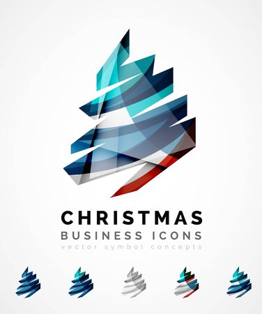 Set of abstract Christmas Tree Icons, business logo concepts, clean modern glossy design. Created with transparent abstract wave linesのイラスト素材