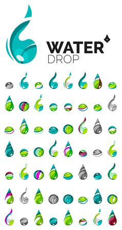 Large set of abstract eco water icons, business logotype nature green concepts, clean modern geometric design. Created with transparent abstract wave linesのイラスト素材