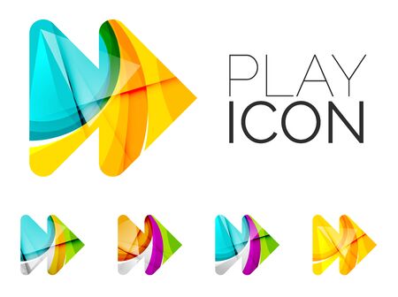 Set of abstract next play arrow icon, business logotype concepts, clean modern geometric design. Created with transparent abstract wave linesのイラスト素材