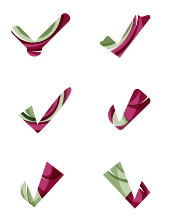 Set of abstract OK and tick icons, business logotype concepts, clean modern geometric design. Created with transparent abstract wave linesのイラスト素材
