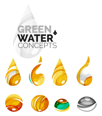 Set of abstract eco water icons, business icon nature green concepts, clean modern geometric design. Created with transparent abstract wave linesのイラスト素材