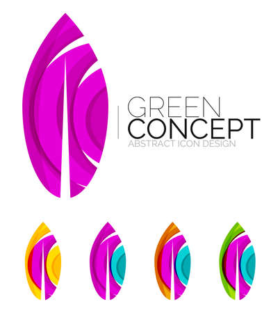 Set of abstract eco plant icons, business nature green concepts, clean modern geometric design. Created with transparent abstract wave linesのイラスト素材