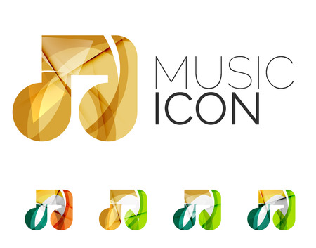 Set of abstract music note icon, business logotype concepts, clean modern geometric design. Created with transparent abstract wave linesのイラスト素材