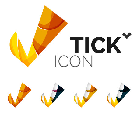 Set of abstract OK and tick icons, business logotype concepts, clean modern geometric design. Created with transparent abstract wave linesのイラスト素材