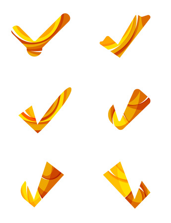 Set of abstract OK and tick icons, business logotype concepts, clean modern geometric design. Created with transparent abstract wave linesのイラスト素材