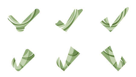 Set of abstract OK and tick icons, business logotype concepts, clean modern geometric design. Created with transparent abstract wave linesのイラスト素材