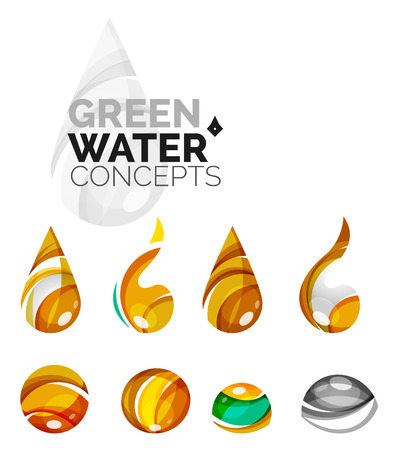 Set of abstract eco water icons, business logotype nature green concepts, clean modern geometric design. Created with transparent abstract wave linesのイラスト素材
