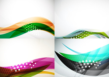 Set of abstract backgrounds. Elegant colorful decorated lines and waves with copyspace for your message. Banner advertising layouts - templates and wallpapersのイラスト素材