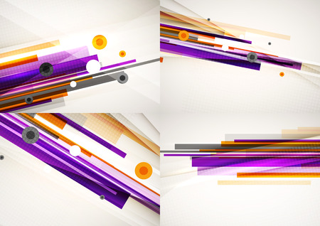 Set of colorful abstract backgrounds. Overlapping color straight lines on light backdrop with art effectsのイラスト素材