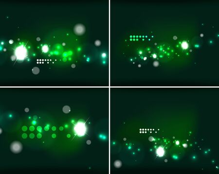 Set of abstract backgrounds with copyspace. Glowing color neon light in dark space. Banner advertising layouts - colorful templates and wallpapersのイラスト素材