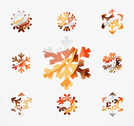 Set of abstract colorful snowflake logo icons, winter concepts, clean modern geometric design. Created with transparent abstract linesのイラスト素材