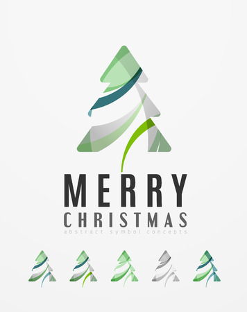 Set of abstract Christmas Tree Icons, business logo concepts, clean modern glossy design. Created with transparent abstract linesのイラスト素材
