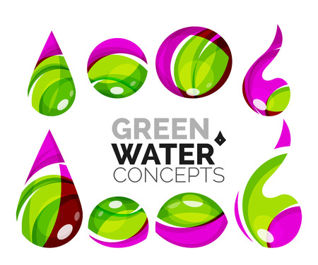 Set of abstract eco water icons, business logotype nature green concepts, clean modern geometric design. Created with transparent abstract wave linesのイラスト素材