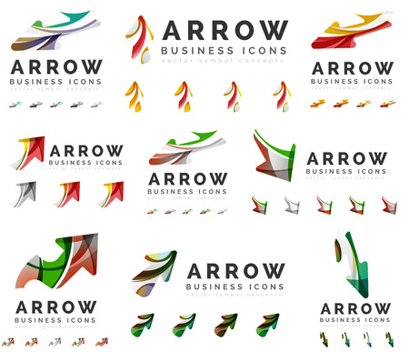 Set of company logotype branding designs, arrow direction concept icons isolated on whiteのイラスト素材