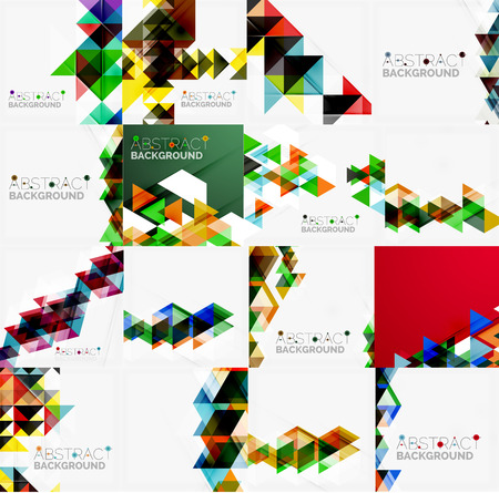 Set of triangle geometric abstract backgrounds. Universal business or technology templates, banners, identity layoutsのイラスト素材