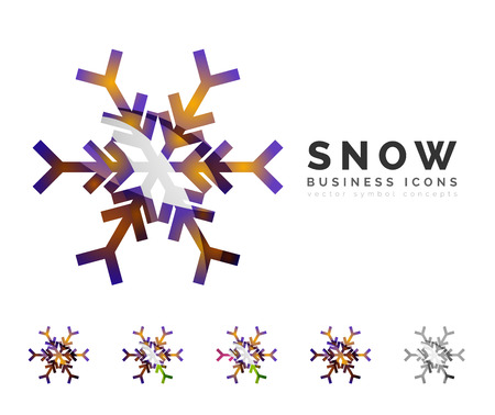 Set of abstract colorful snowflake logo icons, winter concepts, clean modern geometric design. Created with transparent abstract linesのイラスト素材