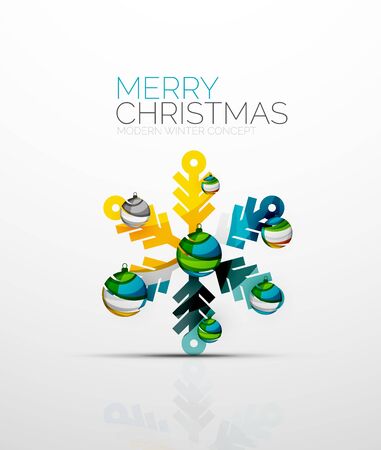 Merry Chrismas snowflake decorated with balls, holiday concept symbol. Element of greeting card.のイラスト素材