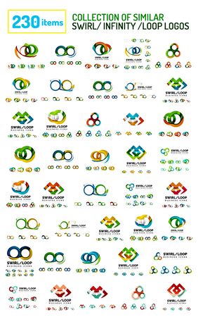 Huge mega collection of swirl, loop, infinity shaped logo. Similar colorful iconsのイラスト素材