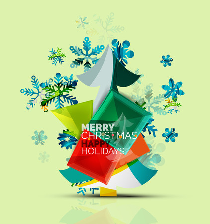 Merry Christmas tree with step and option infographics. Vector illustration. Christmas and New Year conceptのイラスト素材