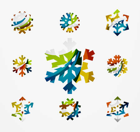 Set of abstract colorful snowflake  icons, winter concepts, clean modern geometric design. Created with transparent abstract linesのイラスト素材
